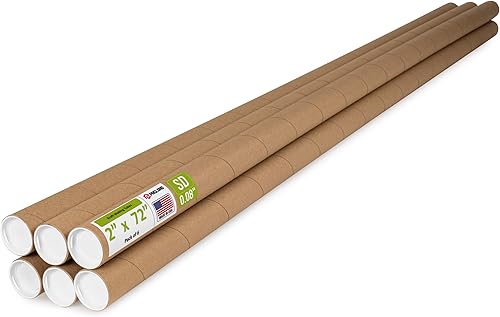 Miniatura 67 de Tubo de correo de papel kraft reforzado de 2 x 36 pulgadas, paquete de 1 tubo con 2 tapas, tubo seguro aprobado por USPS para pósteres, tubo
