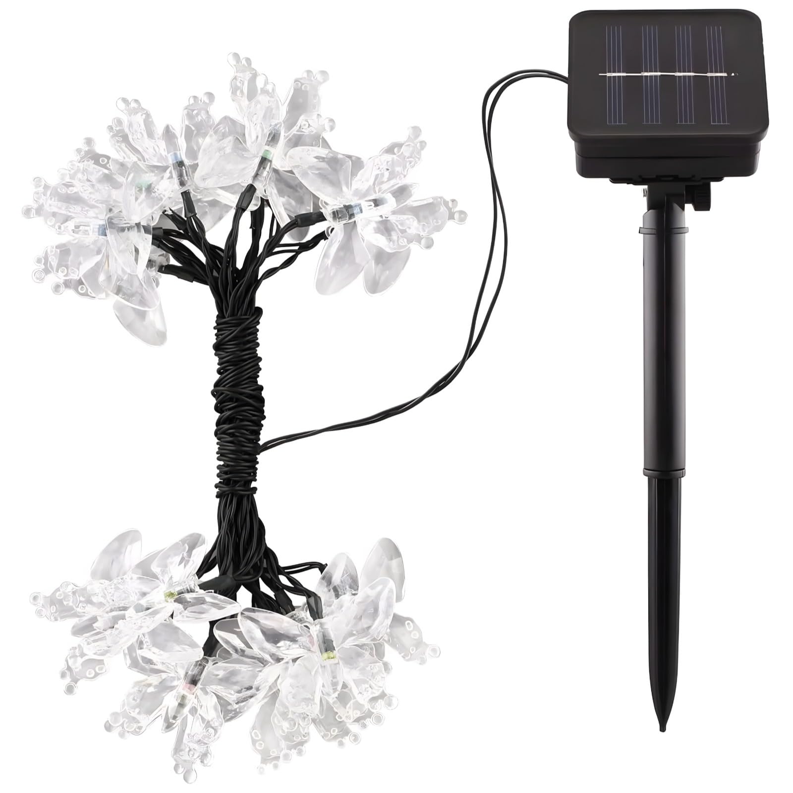 100 diod LED, solarne łańcuchy świetlne, 12 m, zewnętrzne łańcuchy świetlne, zasilane bateriami, wodoodporne IP65, ciepłe, żółte światło