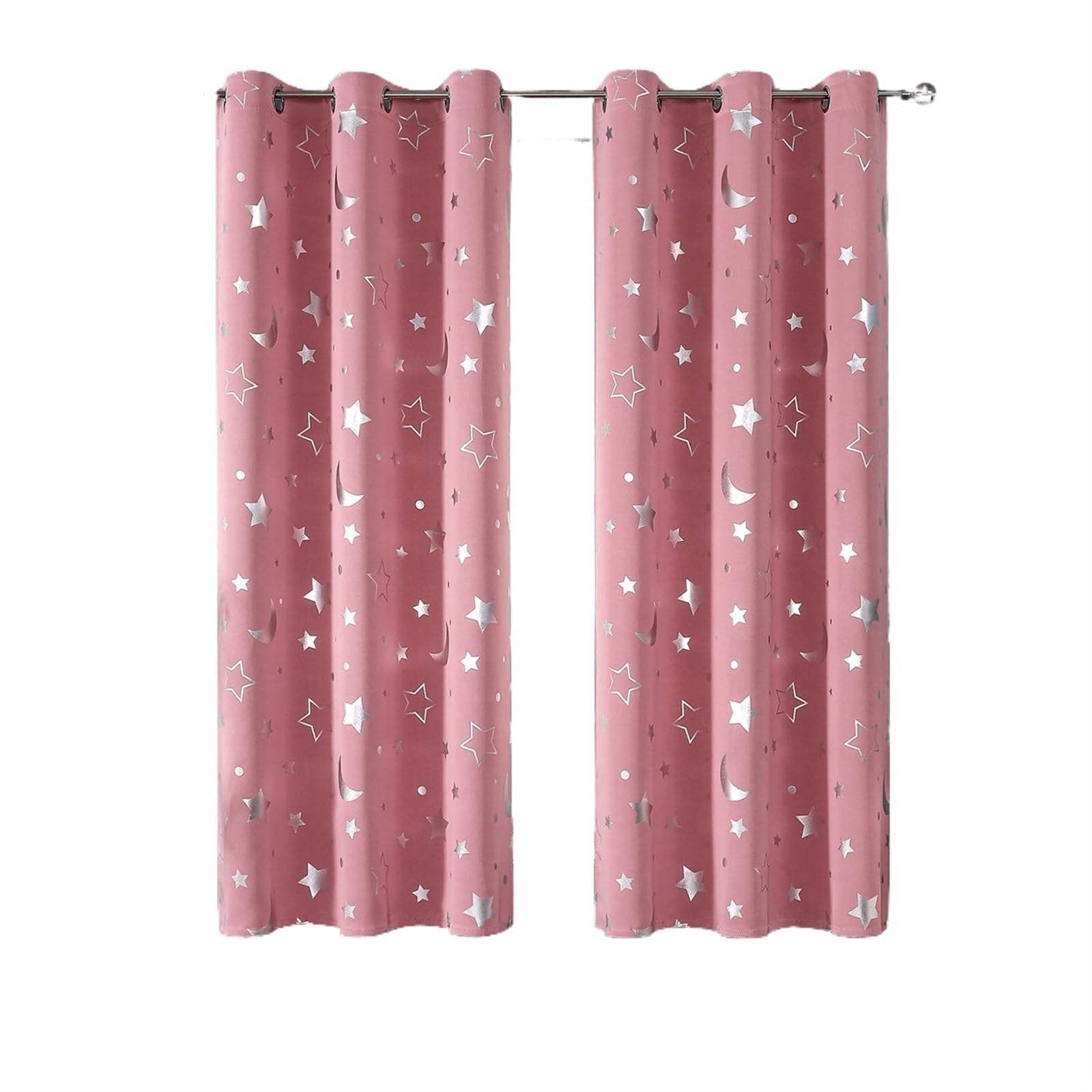 EnxJire Blackout Curtains Blackout Curtains Room Darkening with Silver Star Moon for Bedroom Curtain Grommet Thermal Insulating Drapes(Pink-2Panels,100X200cm)
