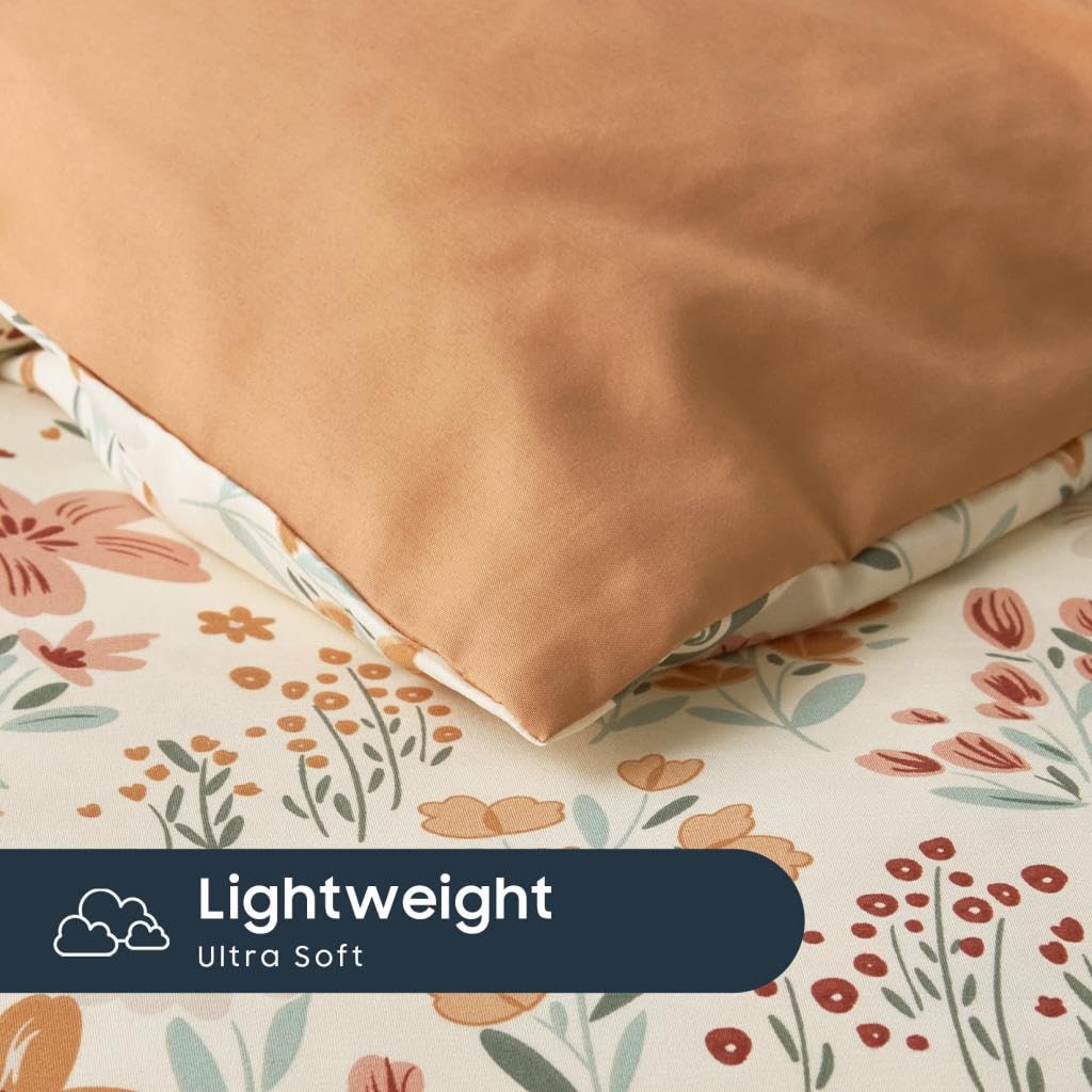 Wake In Cloud - Set copripiumino completo, 3 pezzi, floreale, shabby chic, coquette, cottagecore verde salvia fiore su bianco, morbido e leggero, biancheria da letto per donne, adolescenti, ragazze