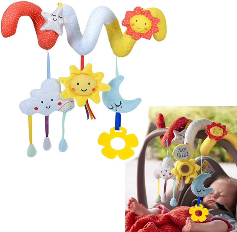 TOYMYTOY Kid Baby Crib Cot Pram Hanging Rattles Spiral Stroller Car Seat Toy（sun,moon)