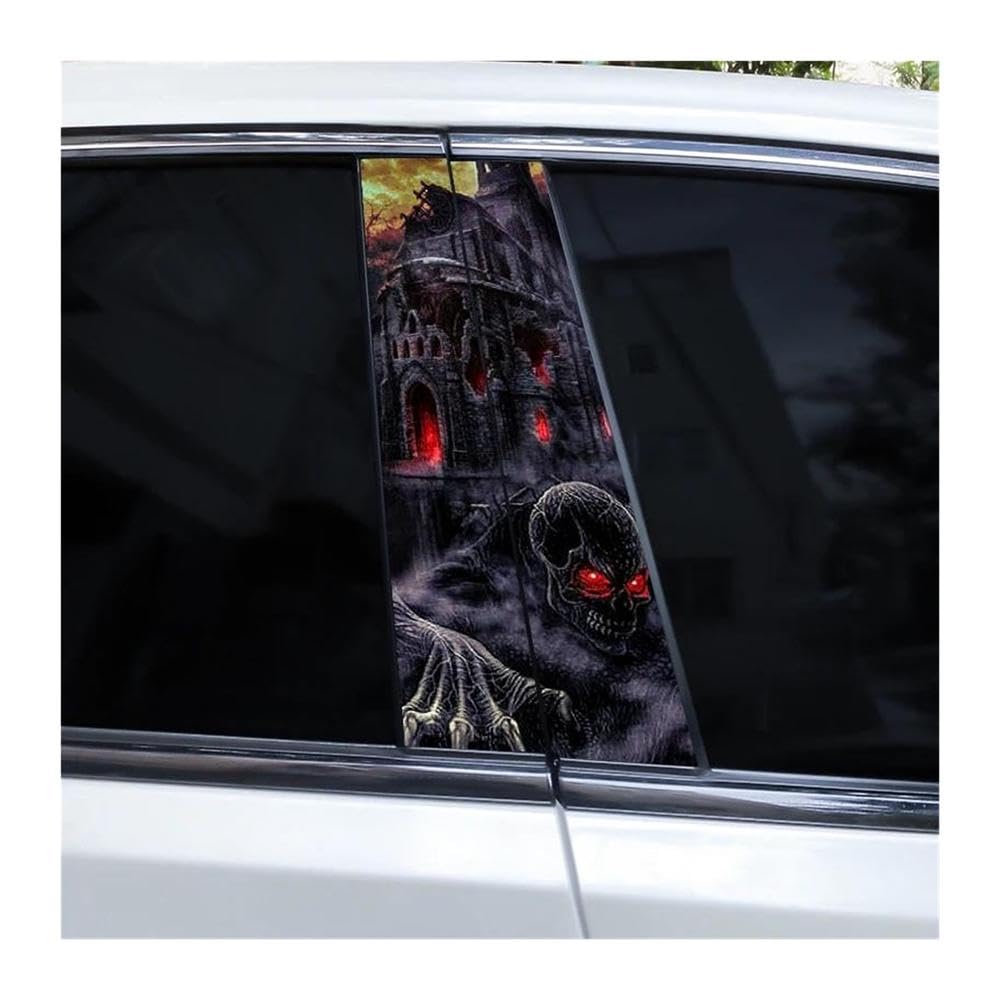 Ndsvpki H Body Parts 2Pcs Grim Reaper Skull Stickers Car Door Pillar Stickers Decorative Center Pillar Stickers(H)