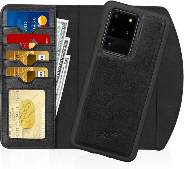 Fyy Samsung Galaxy S20 Ultra Case, 2-in-1 Magnetic Detachable Shockproof Wallet Phone Case Cover [Wireless Charging Support] with Card Holder for Samsung Galaxy S20 Ultra/5G 6.9" (2020) Black