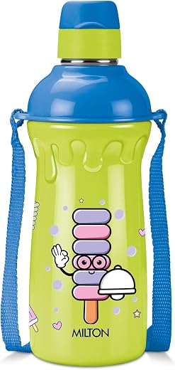 Milton Steel Scholar 400 Thermoware PU Insulated, 390 ml Water Bottle with Straw for Kids, Leak Proof Flip Top Sipper Lid ...