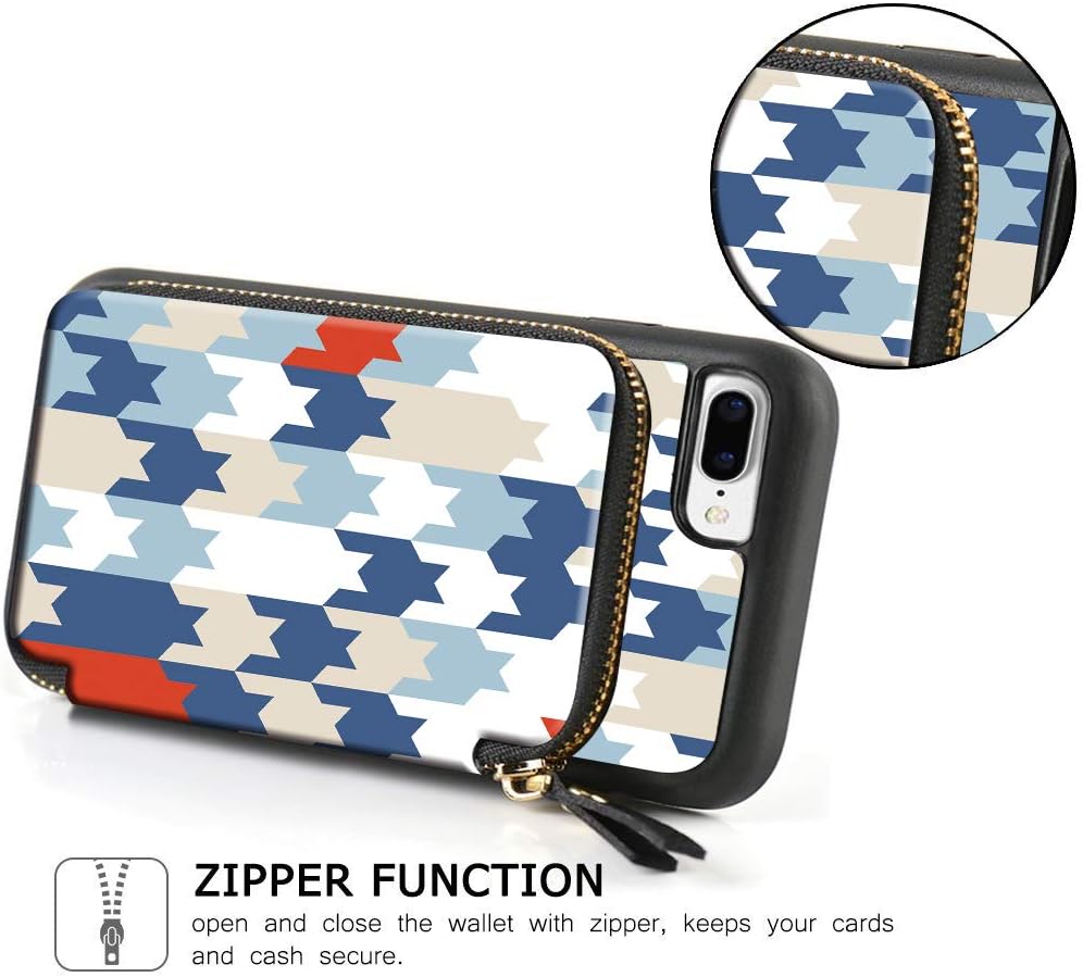 ZVE Wallet Case for Apple iPhone 8 Plus and iPhone 7 Plus, 5.5 inch, Zipper Wallet Case with Credit Card Holder Slot Handbag Purse Case for Apple iPhone 8 Plus 7 Plus 5.5 inch - Houndstooth