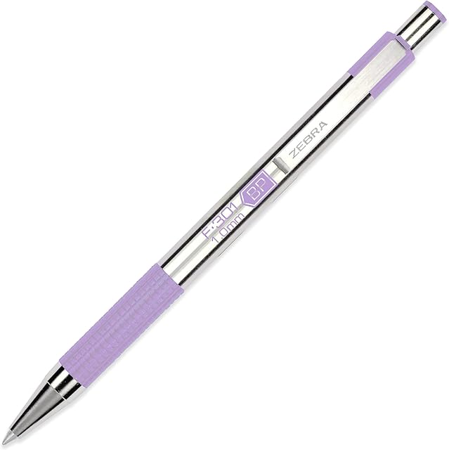 Zebra F-301 Stainless Steel Retractable Ballpoint Pen - 1.0mm Medium Nib - Pastel Purple Barrel - Black Ink