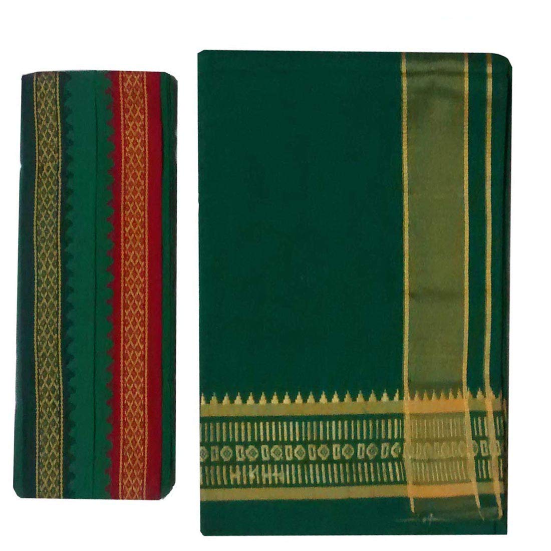 StylesindiaSingle Layaer 2.0 Mts Cotton Colour Dhoti with Angavastram | Mundu | Sarong | Kerala Lungi | Kaili