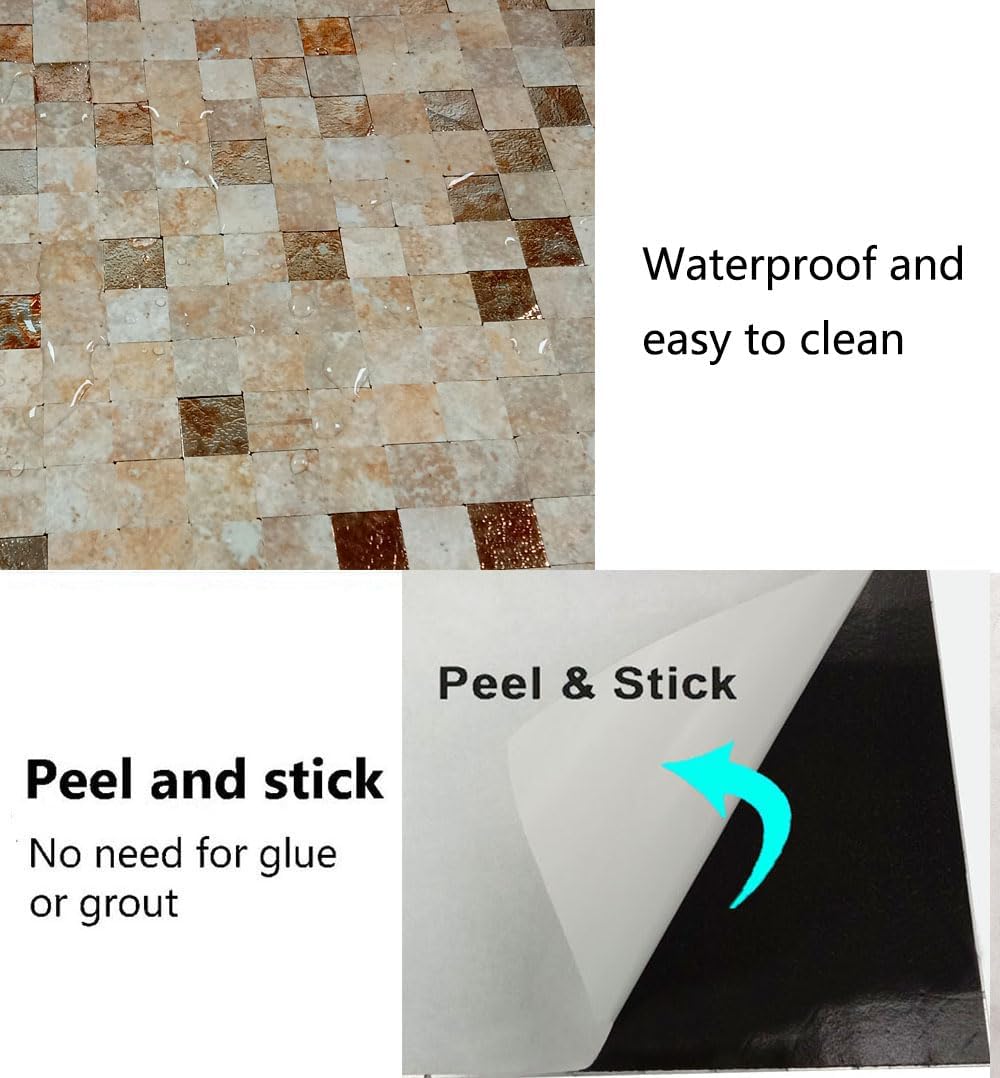 YMMXGE Peel and Stick Metal Backsplash Tile Stick on Kitchen 3D Wall Decor Aluminum Mosaic Tiles for Bathroom, 11.81"x11.81"x0.15" (10, Yellow Stone + Printed Yellow)