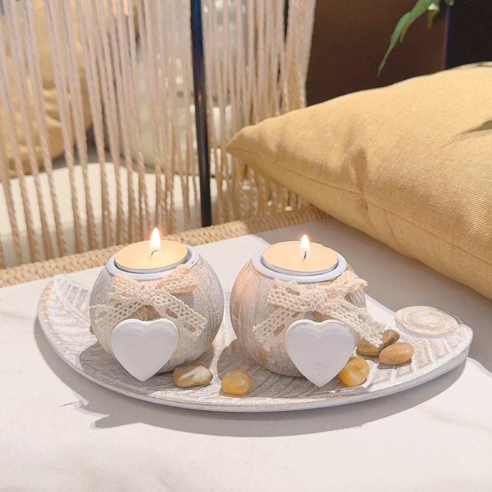 Juego de candelabros de vela de té blanco, candelabros de