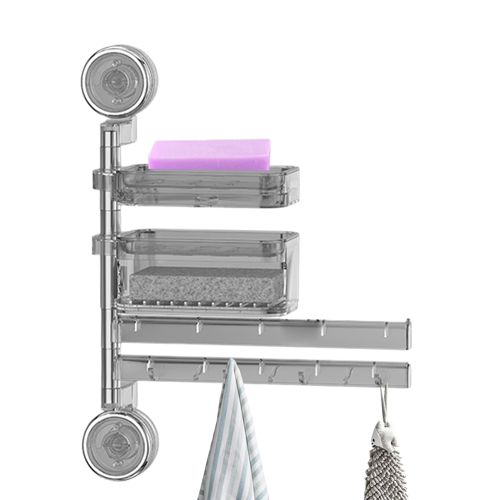 Toallero de Baño con VentosaSoporte para Toallas y Jabón Estante y Gancho Multifuncional para Dormitorio Cocina y PiscinaOrganizador Práctico y Estiloso