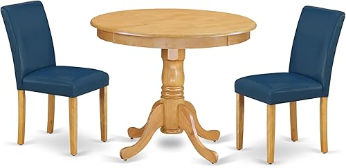 Miniatura 19 de East West Furniture ANAB5-OAK-55 - Juego de mesa de comedor de 5 piezas, incluye una mesa de cocina redonda con pedestal y 4 sillas Parson tapizadas