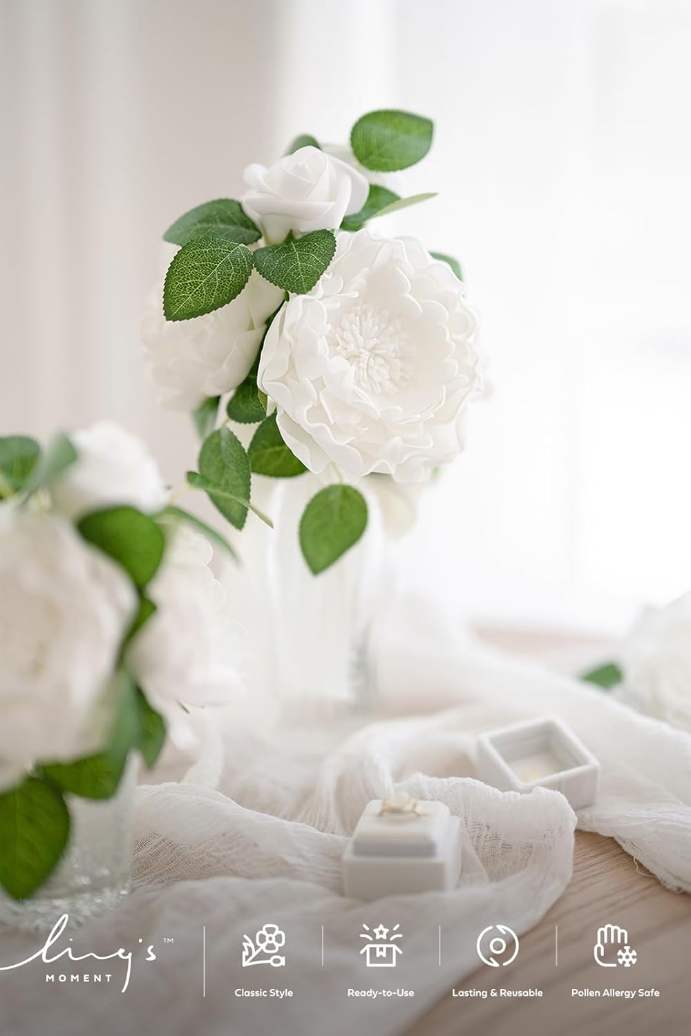 Ling's moment Flowers 16pcs White Blooming Peonies Artificial Flowers with Stem, Artificial Peony Flowers for DIY Wedding Decorations Centerpieces Bouquets Boutonnieres - Image 2