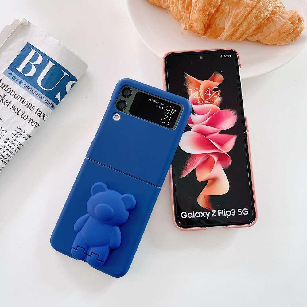 3D wspornik niedźwiedzia podpórka śliczne etui do Samsung Galaxy Z Flip 5 4 3 twarde etui na telefon do Samsung Z Flip 3 4 Flip5 ZFlip4 okładka, biała obudowa, do Z Flip 3