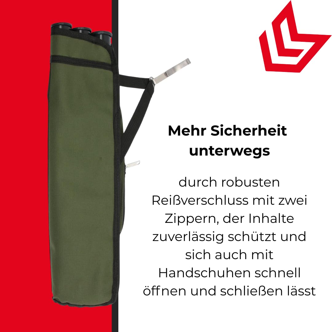 elToro Midi2 Seitenköcher Rechtshand für Bogenschießen, schlank und leicht | Pfeilköcher mit 3 herausnehmbaren Pfeilröhren, große Tasche für Zubehör, Gürtelclip, 48 cm