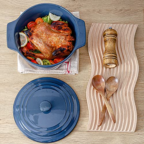 Hvh Ceramic Casserole Dish With Lid Oven Safe, 2 Quart Round Casserole Dish Set, 9 Inches Round Baking Dish With Lid Oven Safe, Deep Baking Dishes For Oven With Lids For Party, Farmhouse Style (Blue) #TOP2