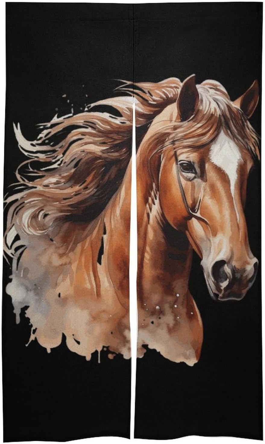 Watercolor Brown Horse Door Curtain Blackout Door Cover Curtains Door Screen for Home Accessories