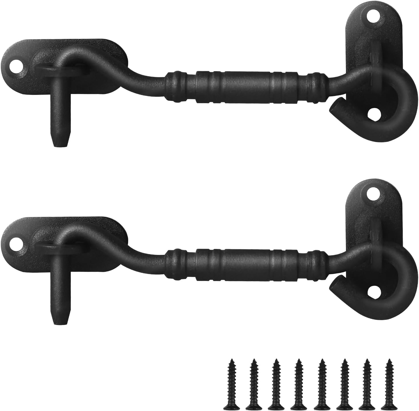 2Pcs Barn Door Lock, Hook and Eyes Catch Door Latch Locks for Window Barns Cabin Sliding Doors Double Gates Garage Shed Doors, 4 Inch Solid Stainless Steel Latches, Matte Black