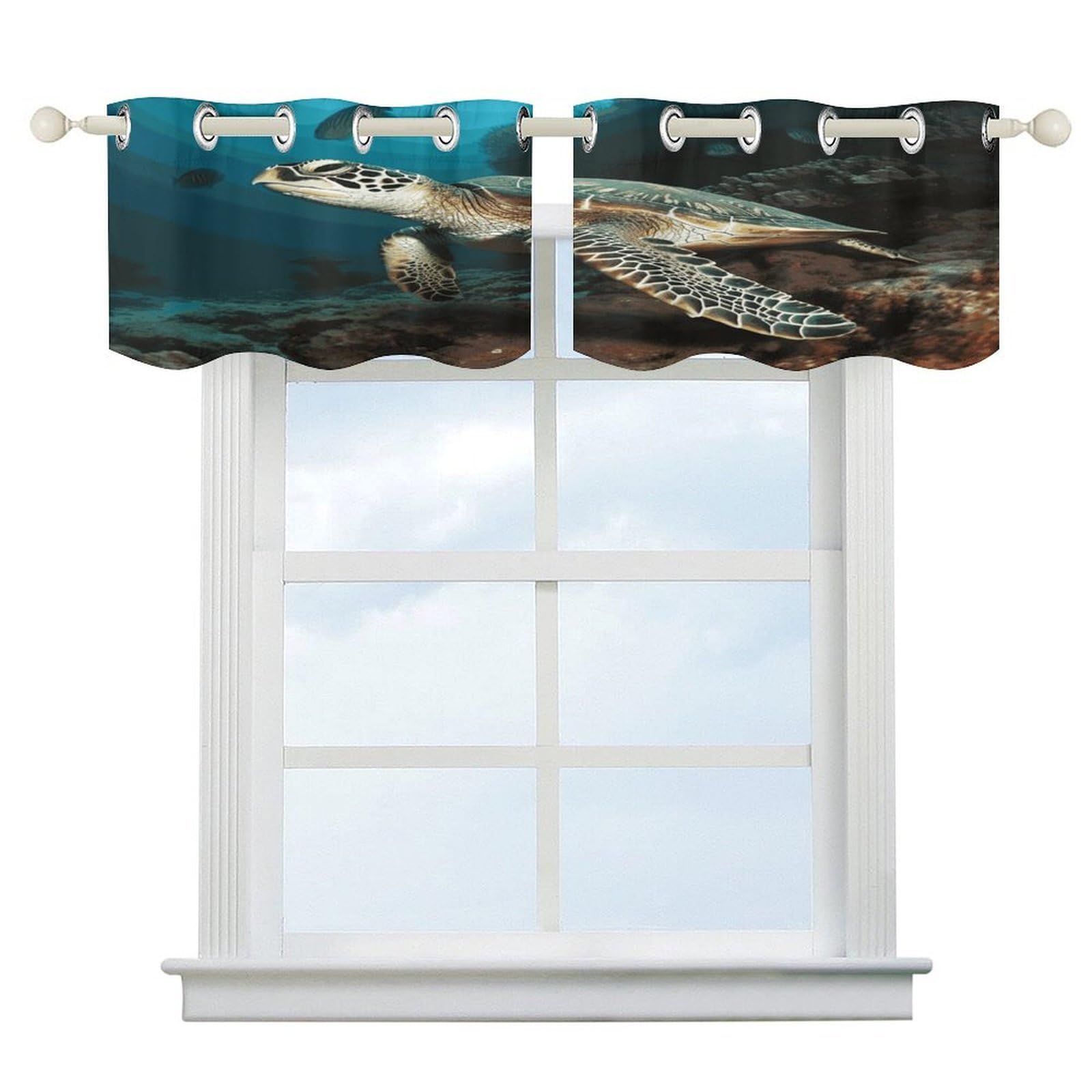 Cortina opaca de tortuga marina, cenefa de arte moderno de 52 x 18.1 pulgadas