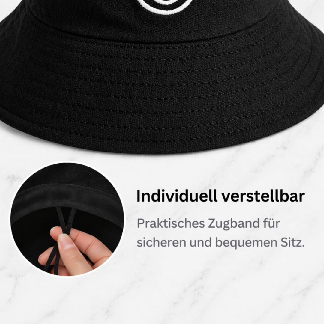 Cappello da pescatore unisex nero – Glow in Dark – Si illumina al buio – 100% cotone – Festival EDM – Rave – Club – Techno Accessori Abbigliamento Uomo Donna – Clubwear – Cappello da sole Atumgsaktiv