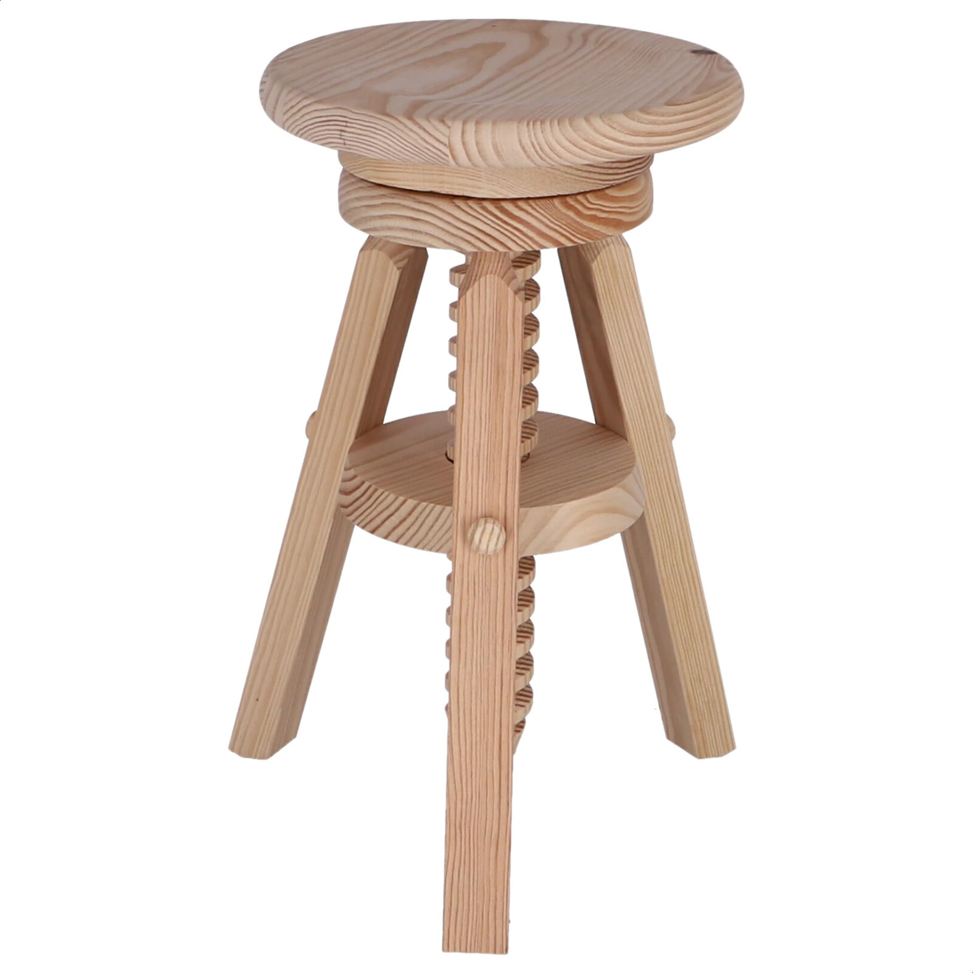 WELL HOME MOBILIARIO & DECORACIÓN Sgabello rotondo girevole in legno, finitura senza vernice, 29x29x64 cm
