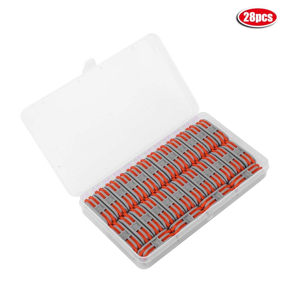 28Pcs Lever Nut Splicing Wire Connector Box 2 Position Circuit Conductor Connector Orange Flame Retardant Compact Wire Connectors 11-28AWG PCT-2-2 Connectors Lever