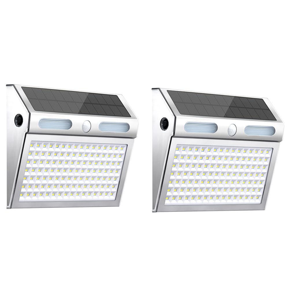 Gydcbhy Solar Lights Outdoor 2 Pack, Motion Sensor Wall Lamp IP65 Waterproof, 4 Lighting Modes High Brightness 6500K, Solar Powered Exterior Security Light For Garden Patio Garage Pathway