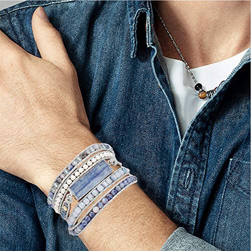 Kyanite Bar Stone Blue Vine Stone Hematite Crystal 5 Wraps Bracelets For Women #TOP6