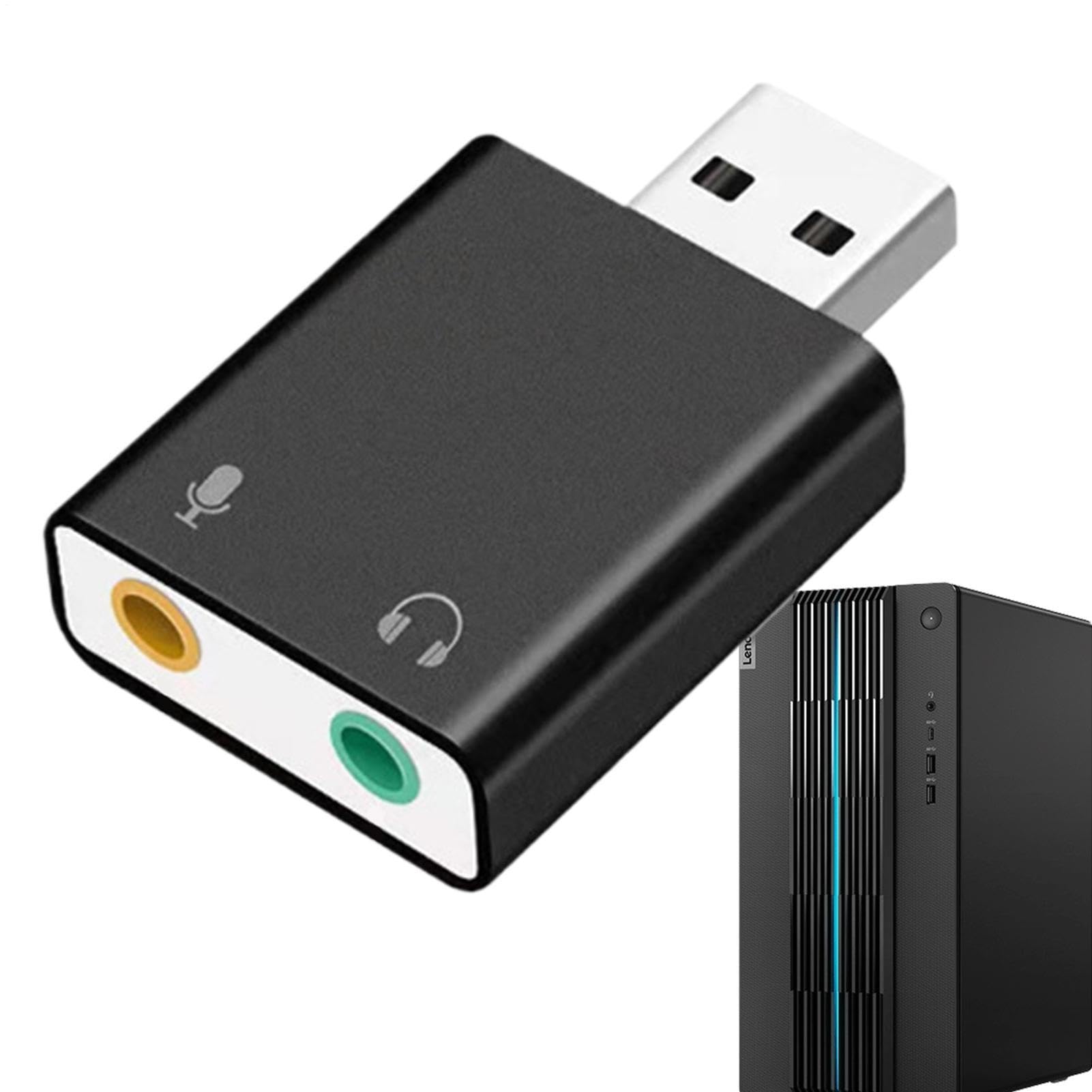 Scheda audio USB – Adattatore audio da 3,5 mm | Convertitore stereo esterno Plug Play, interfaccia in lega di alluminio, jack per microfono per cuffie, compatibile con computer portatile desktop