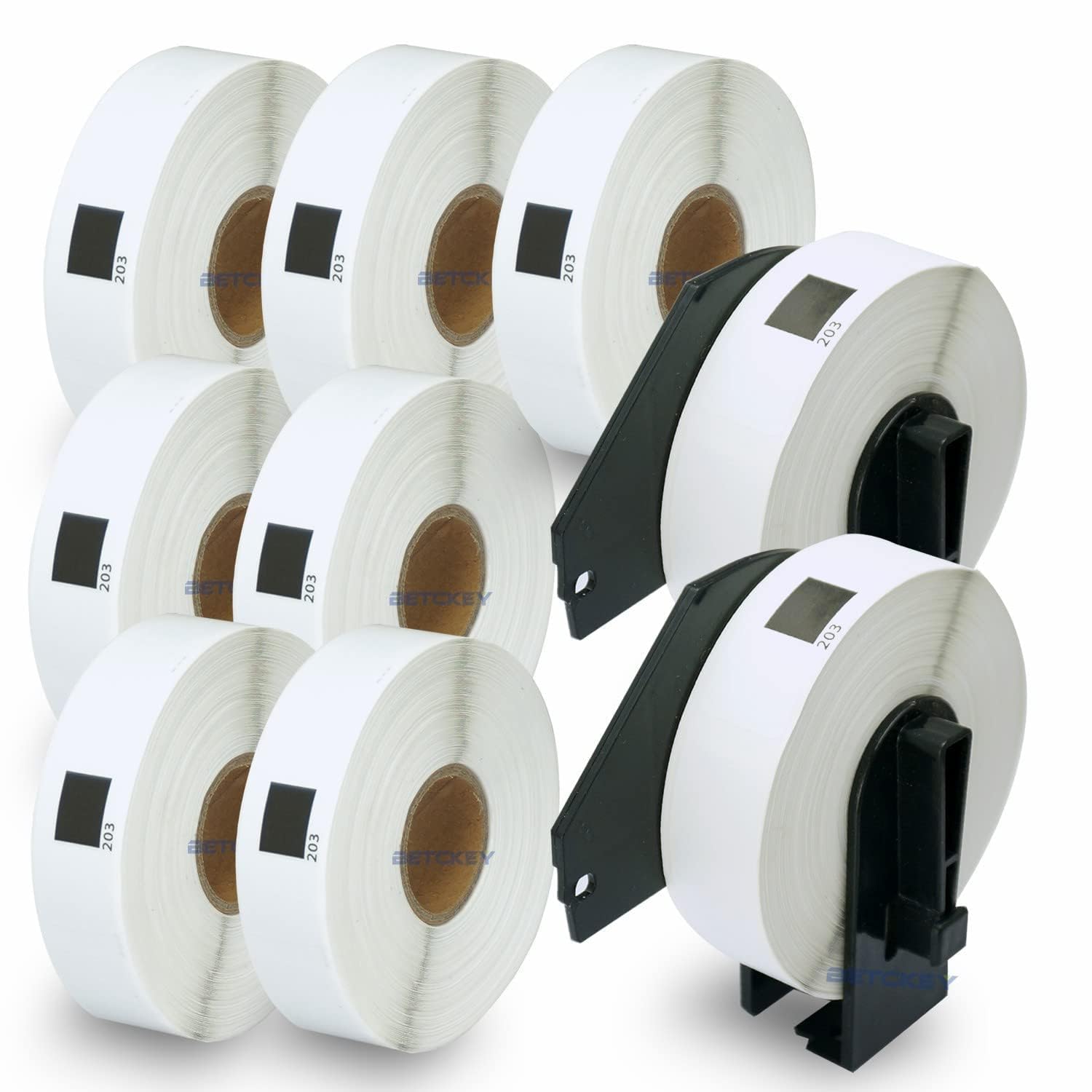 BETCKEY - 10 Rollos DK-11203 Etiquetas Adhesivas con Solo 2 Soportes de Etiquetas Reutilizables, 17mm x 87mm, 3000 Etiquetas para Carpetas de Archivo para Brother QL Impresoras de Etiquetas