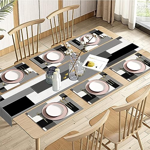 Emvency Black Grey Table Runner and Placemats Set of 6,...