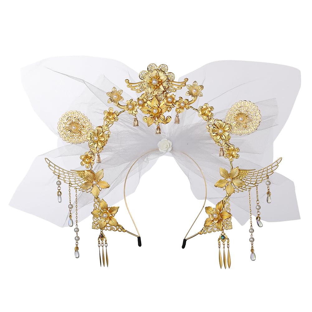 COSDREAMER Virgin halo headpiece crown Silver pearl Women's Masquerade Crown Sunburst Halo Crown Headband Women's Headband Party Costume Accessories (White)