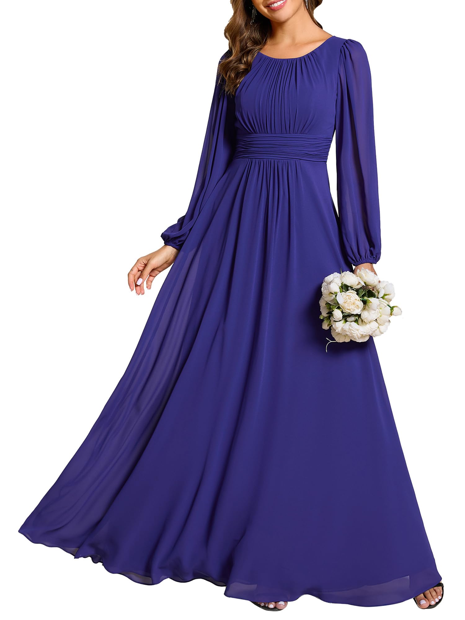 Ever-Pretty, Avondjurk voor dames, lang, ronde riem, lange mouwen, elegant, ceremoniejurk ES0106B, Navy Blauw, 34 NL