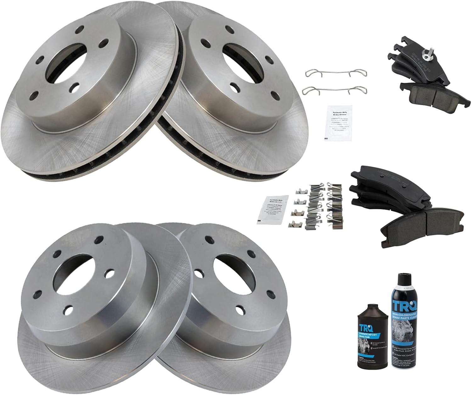TRQ Front and Rear Brake Pad & Rotor Kit Brake Chemical Kit Brake Pads Brake Rotor Ceramic Compatible with 1999-2004 Jeep Grand Cherokee