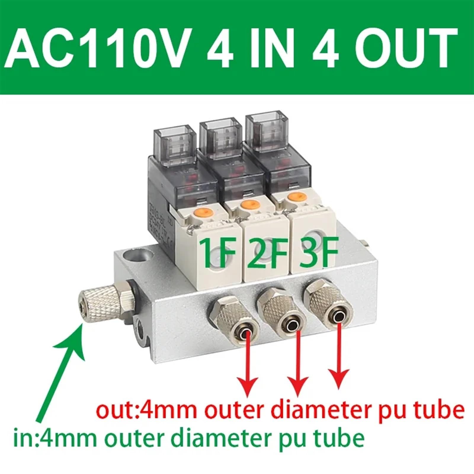 12 V, 24 V, 220 V, miniaturowy zestaw zaworów pneumatycznych i elektromagnetycznych, nadciśnienie, zastosowanie 2/3-drożnych zaworów NC (7F, 101-110V-4)
