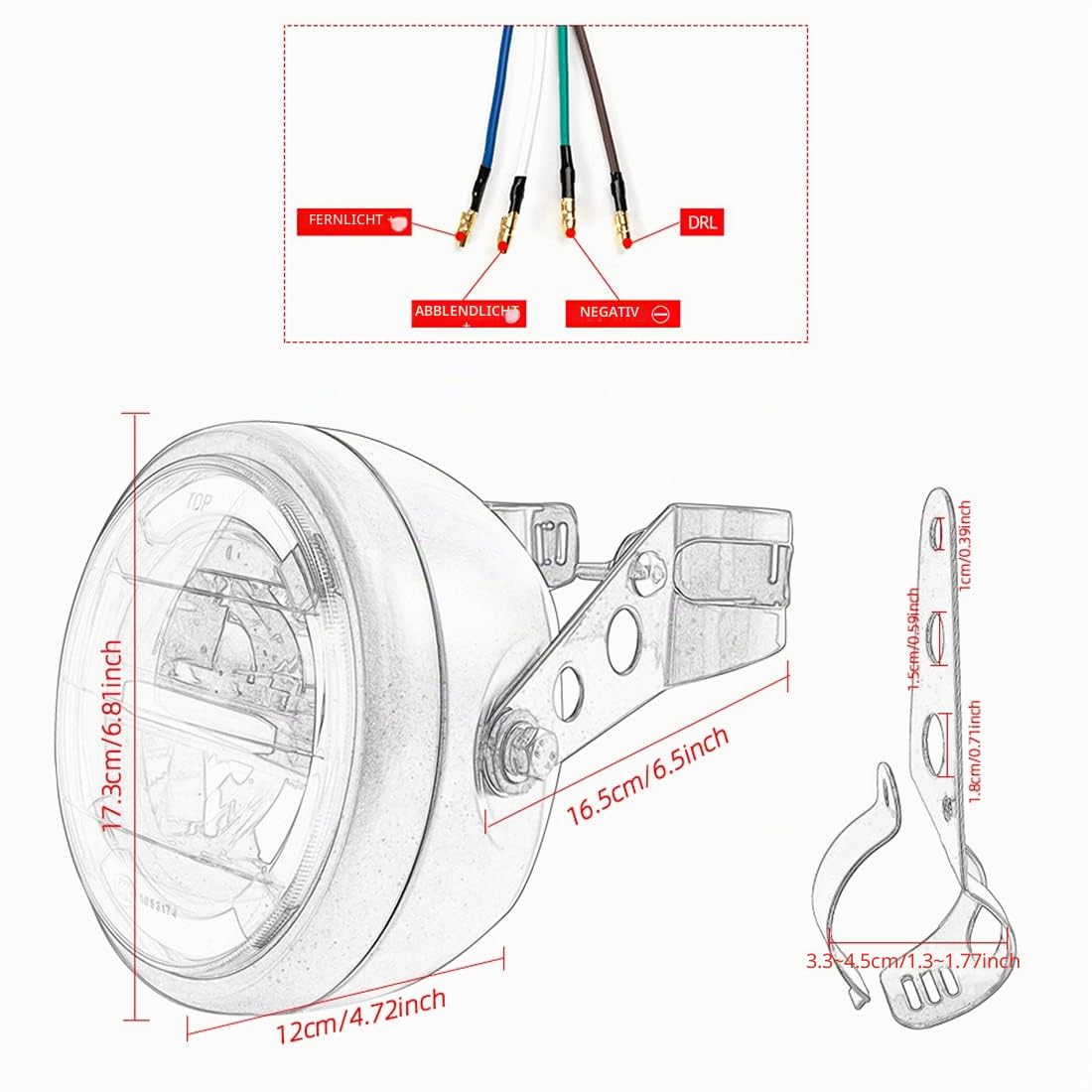 Motorrad Scheinwerfer Baugruppe Universelle LED Frontscheinwerfer mit Weißlicht Tagfahrlicht für Cafe Racer Bobber Chopper