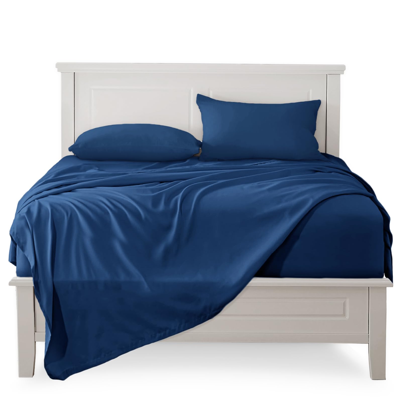 FARFALLAROSSA Parure De Lit 90x190-200 3 Pièces 100% Coton - Drap Housse 90x200 cm - Drap Plat 1 Personne 160x280 cm - 1 Taie d'oreiller 50x80 - Bleu Marine