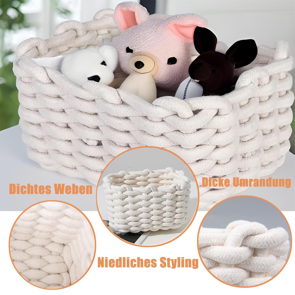 Aufbewahrungskorb klein aus Baumwolle, Weißes Geflochtenes Körbchen mit DickgarnGeflecht, Badezimmer-Organizer für Schreibtisch & Schminktisch Wickeltisch, Kosmetik, Desktop – Kleine Aufbewahrungsbox Küche, Haushalt & Wohnen