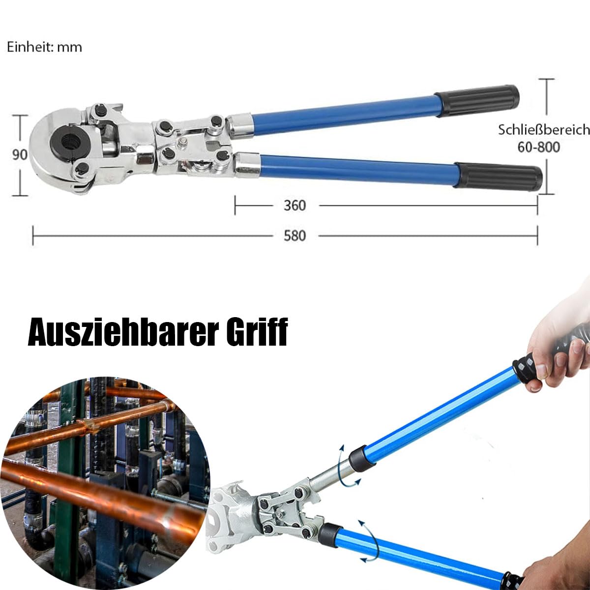 Profi Presszange Handpresse Presszange für Kupferrohr, Edelstahlrohr Und Verbundrohr, V-Kontur Und TH-Kontur, V12 V15 V18 V22 V28 Und TH16 TH20 TH26 TH32mm Verbundrohr Kupferrohr Rohrpresszange