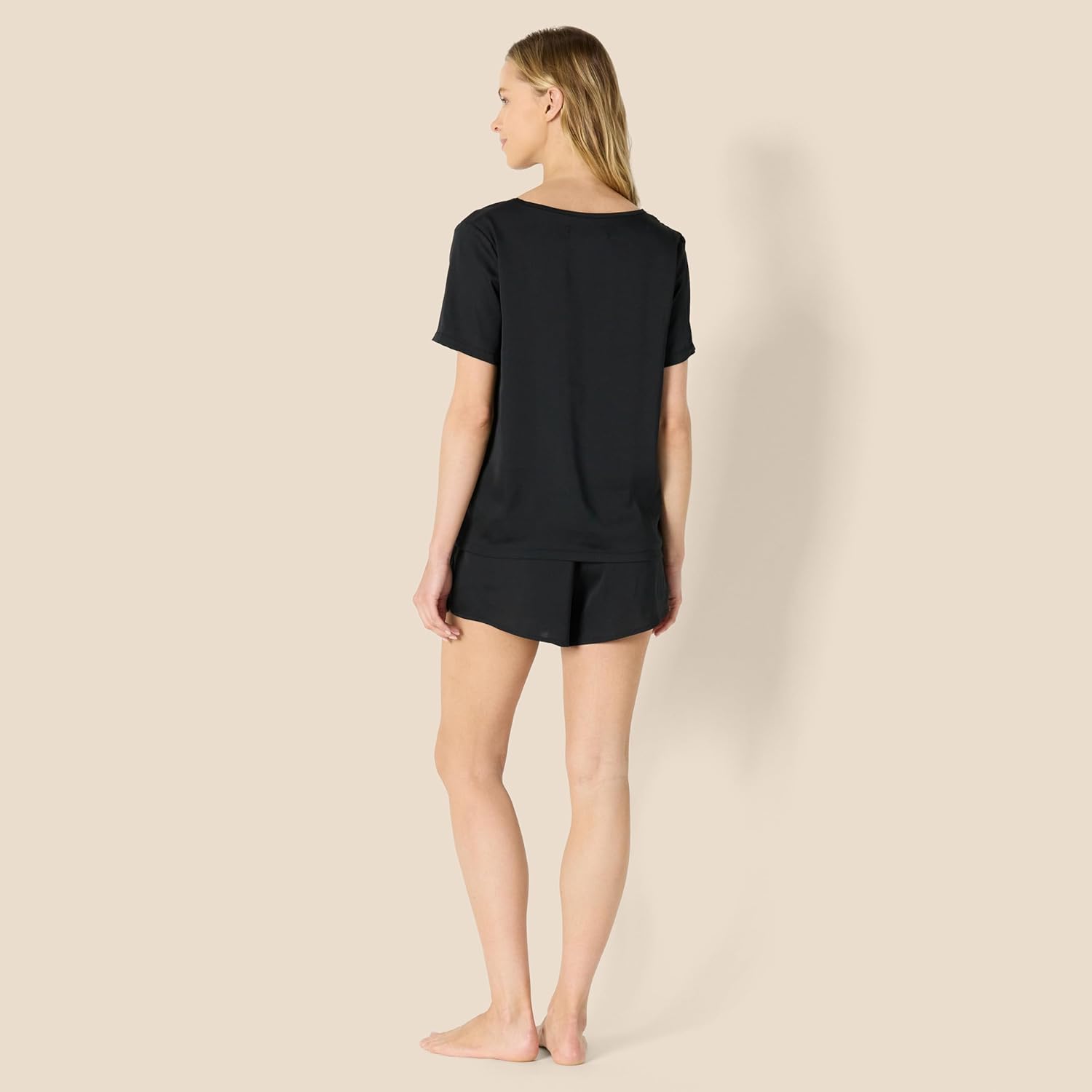 Amazon Essentials Women's Relaxed Fit Satin Short Sleeve V-Neck T-Shirt and Short Sleepwear Set - Image 2