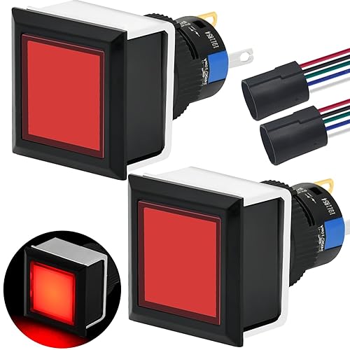 ZGSZJHF Interruptor de botón cuadrado de 0.827 x 0.827 in, montaje en panel ultrafino, orificio de montaje de 0.83 pulgadas con lámpara de luz LED