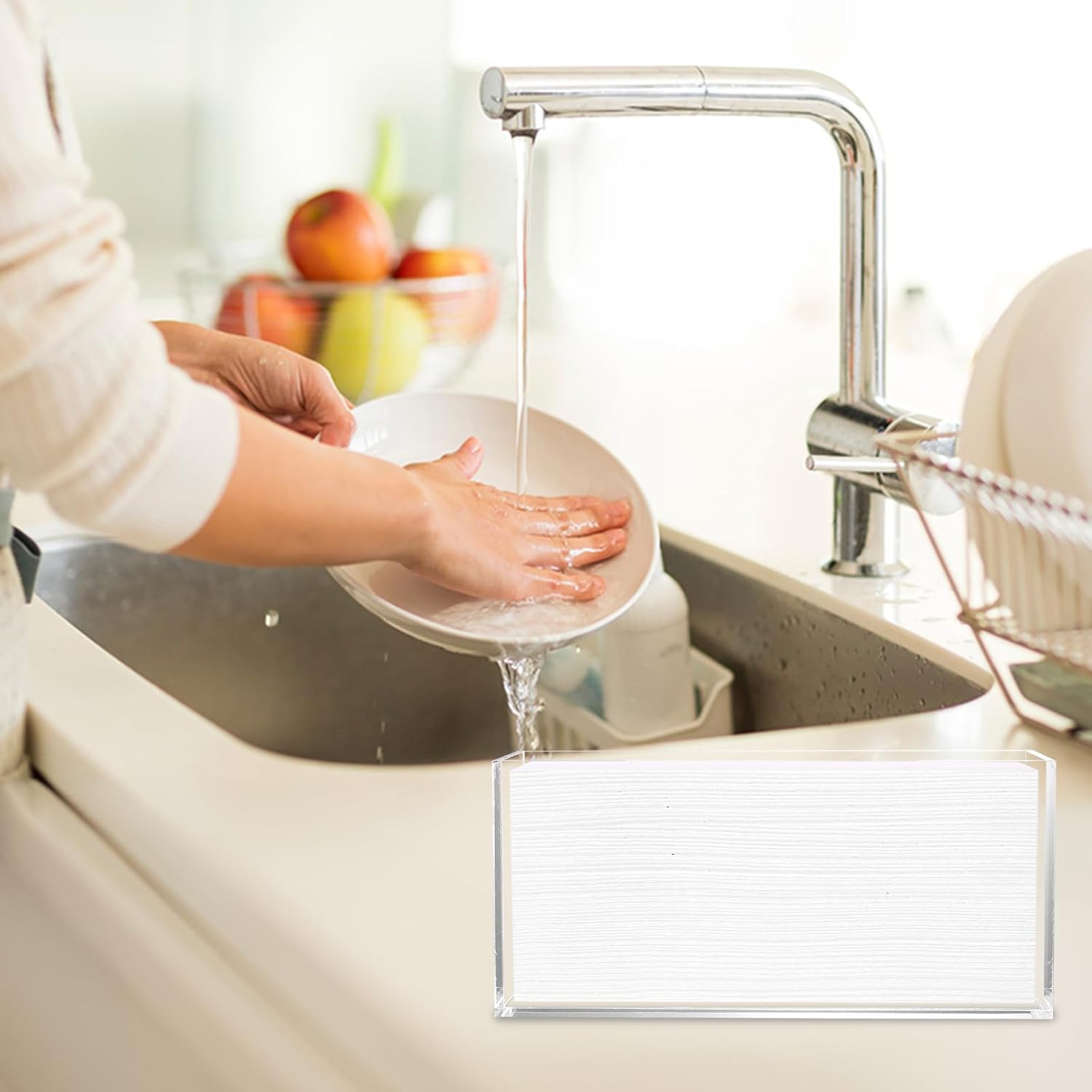 2-Pack Acrylic Paper Towel Dispenser Countertop - Clear Trifold Napkin Holder for Bathroom, Kitchen, Living Room - Compatible with C-Fold, Z-Fold & Multi-Fold