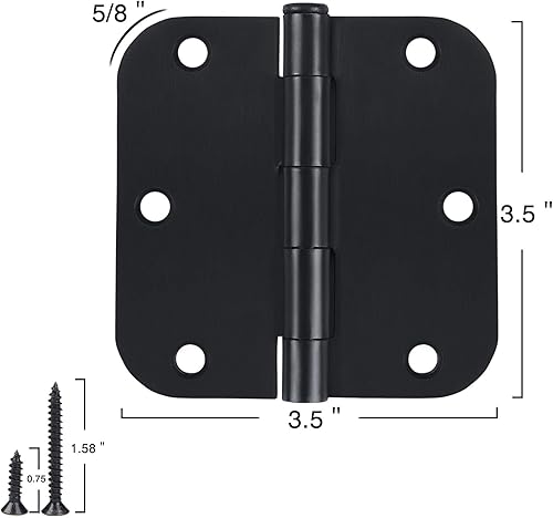 Miniatura 4 de Bisagras redondeadas para puerta de 3-12 x 3.5 pulgadas, radio 58, negro mate de 3.5 pulgadas, paquete de 18 unidades, sin chirridos, bisagras para