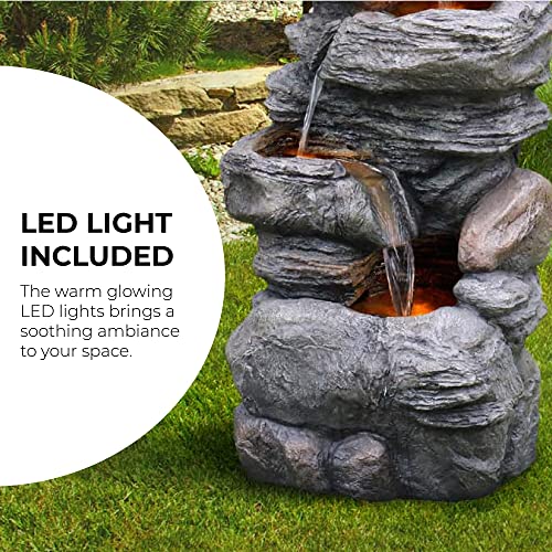 Teamson Home 3-Tier Outdoor Waterfall Water Fountain With Led Lights For Garden Patio And Deck, Gray, 18.11 X 12.99 X 39.37 #TOP5