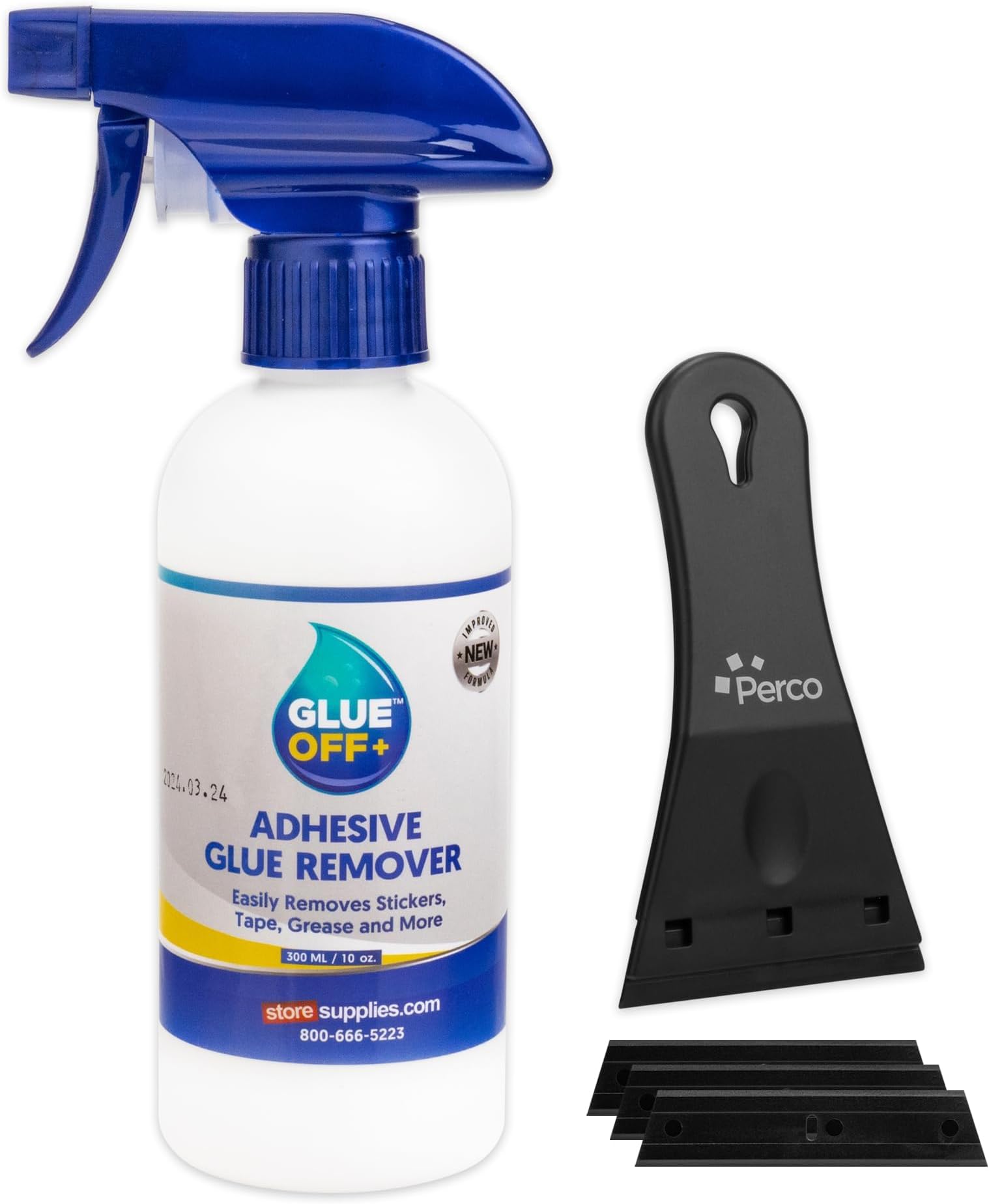 Glue Off Adhesive Remover - 10 fl. oz with Scraper & Plastic Razor | Glue Remover Spray Effortlessly Erase Adhesive Hassles & Car Stickers - for Label Sticker Residue