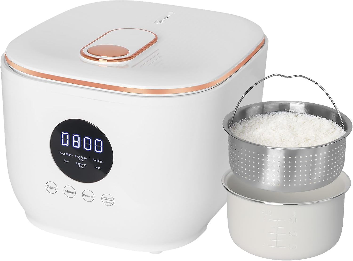 3L Low Sugar Rice Cooker with Rice Steamer Basket