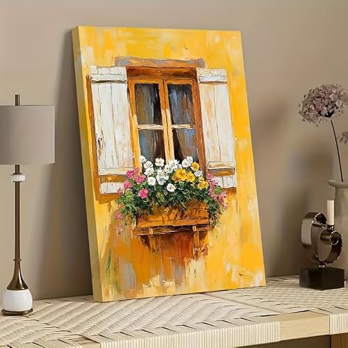 Ukixom Frameless Vibrant Floral Window Canvas Art Print For Bedroom Office Living Room Cafe, Bar, Home Dorm Decor, Living Room Art Vibrant(60X75cm(24X30in)/Unframed)