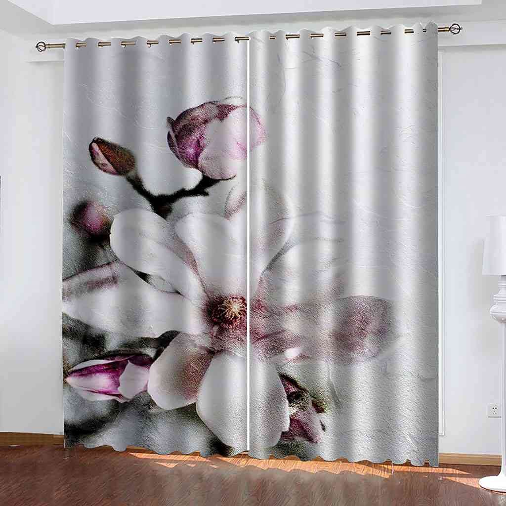 Rideaux occultants enfants 3D fleurs roses aquarelles en polyester isolant 264x242 cm