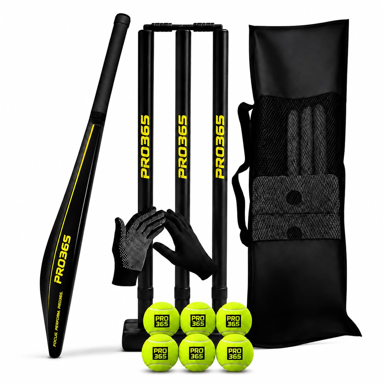 PRO365 Cricket Practice Combo | Cricket Bat with 3 Stumps, 6 Tennis Balls, Grip Gloves & Carry Bag | Cricket Training Equipment for Kids, Beginners, Schools & Coaching-image-5