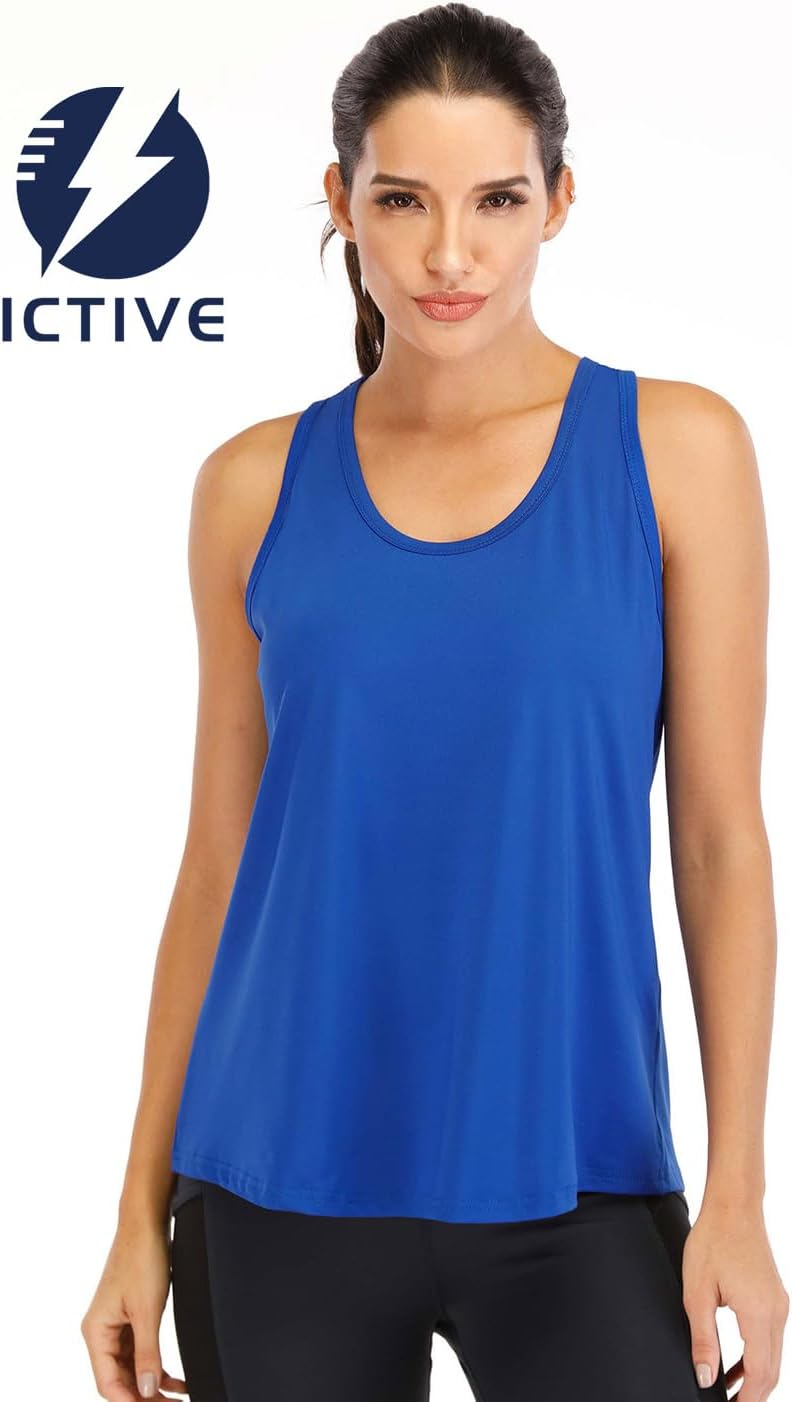 ICTIVE Workout Tops for Women Loose Fit Racerback Mesh Backless Muscle Tank Running Shirts image 3