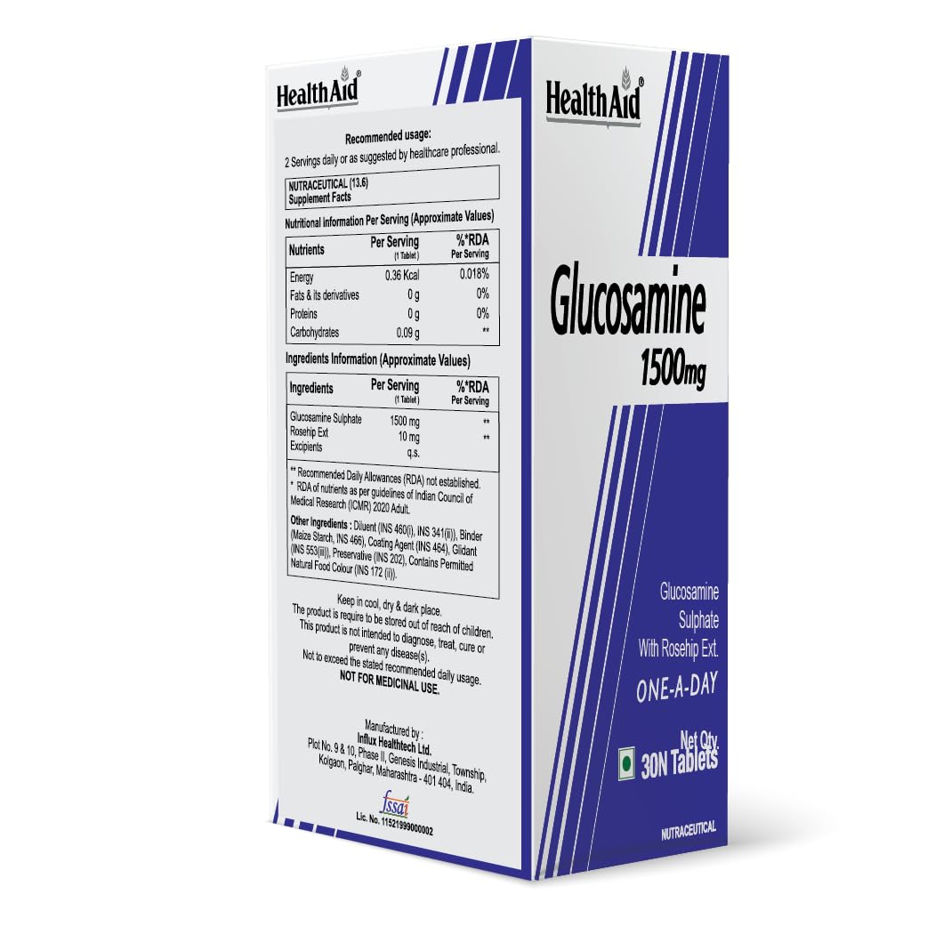 HealthAid Glucosamine Sulphate 1500mg – 30 Tablets | Supports Joint Health, Mobility & Flexibility | Helps Maintain Healthy Cartilage, Muscles & Ligaments | For Men & Women(Pack of 2) - Image 3 thumbnail